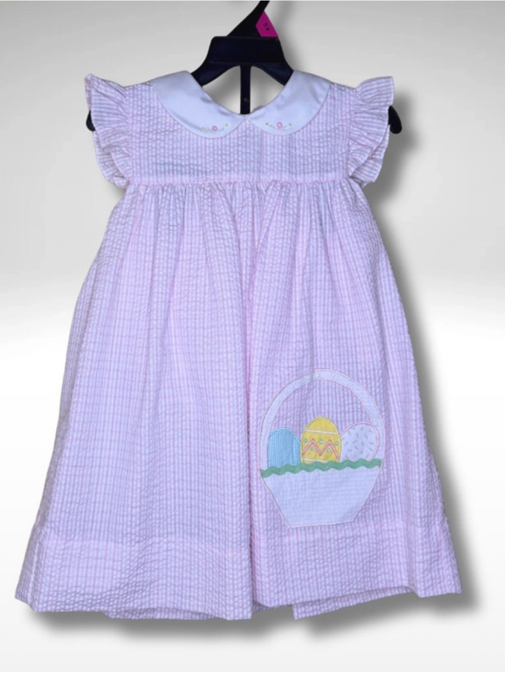 Children's Pink Seersucker Easter Basket Dress - Petit Ami 18M